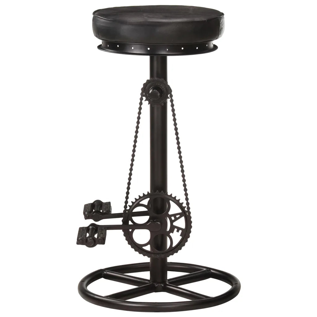 Set van 2 Industriële Barkrukken – Zwart Geitenleer – Authentiek Vintage Design