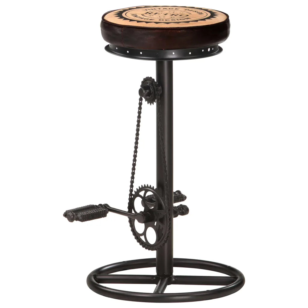 Set van 2 Industriële Barkrukken met Fietspedalen – Canvas en Geitenleer – Vintage Stijl