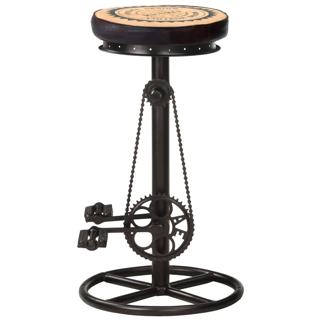 Set van 2 Industriële Barkrukken met Fietspedalen – Canvas en Geitenleer – Vintage Stijl