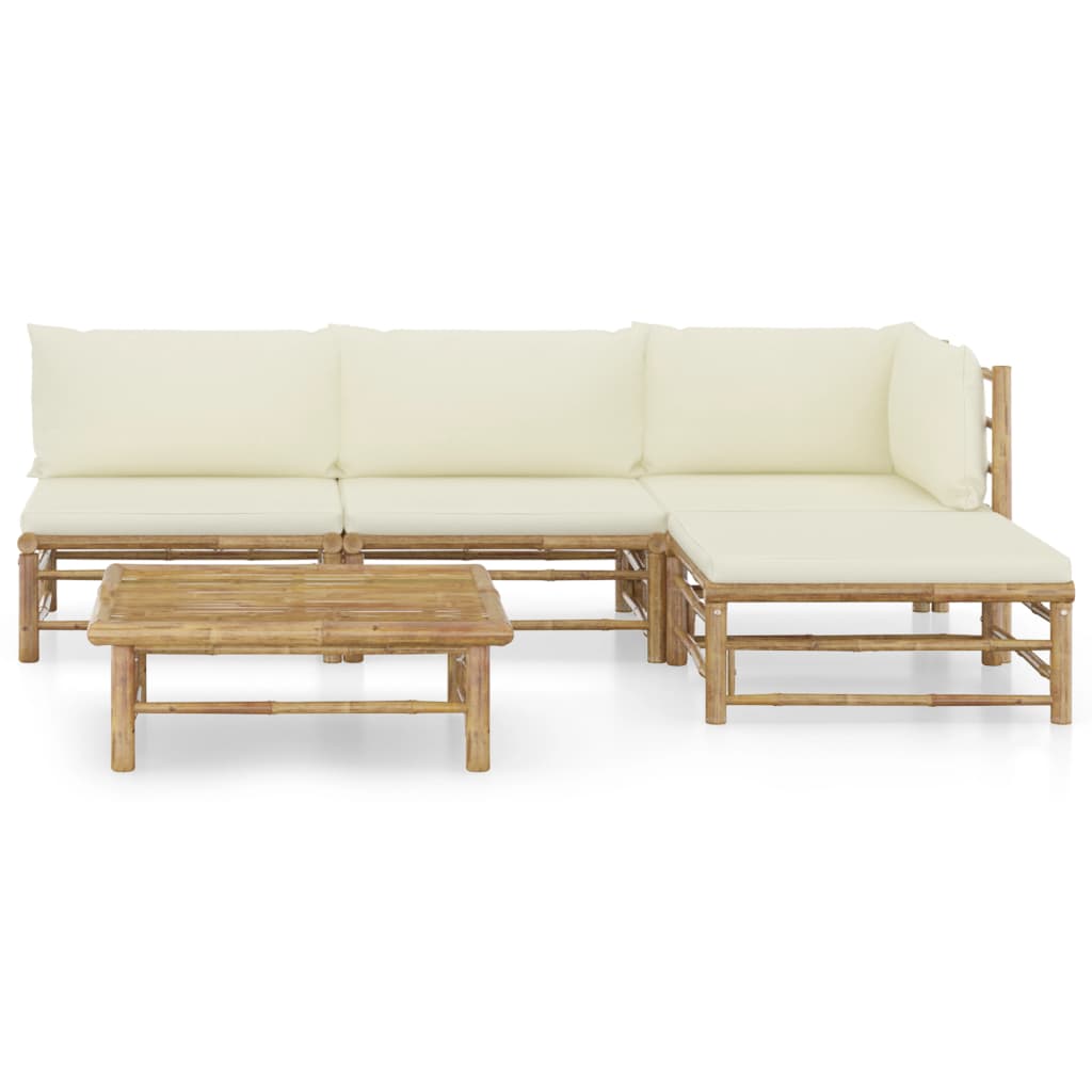 5-Delige Loungeset Met Witte Kussens Bamboe