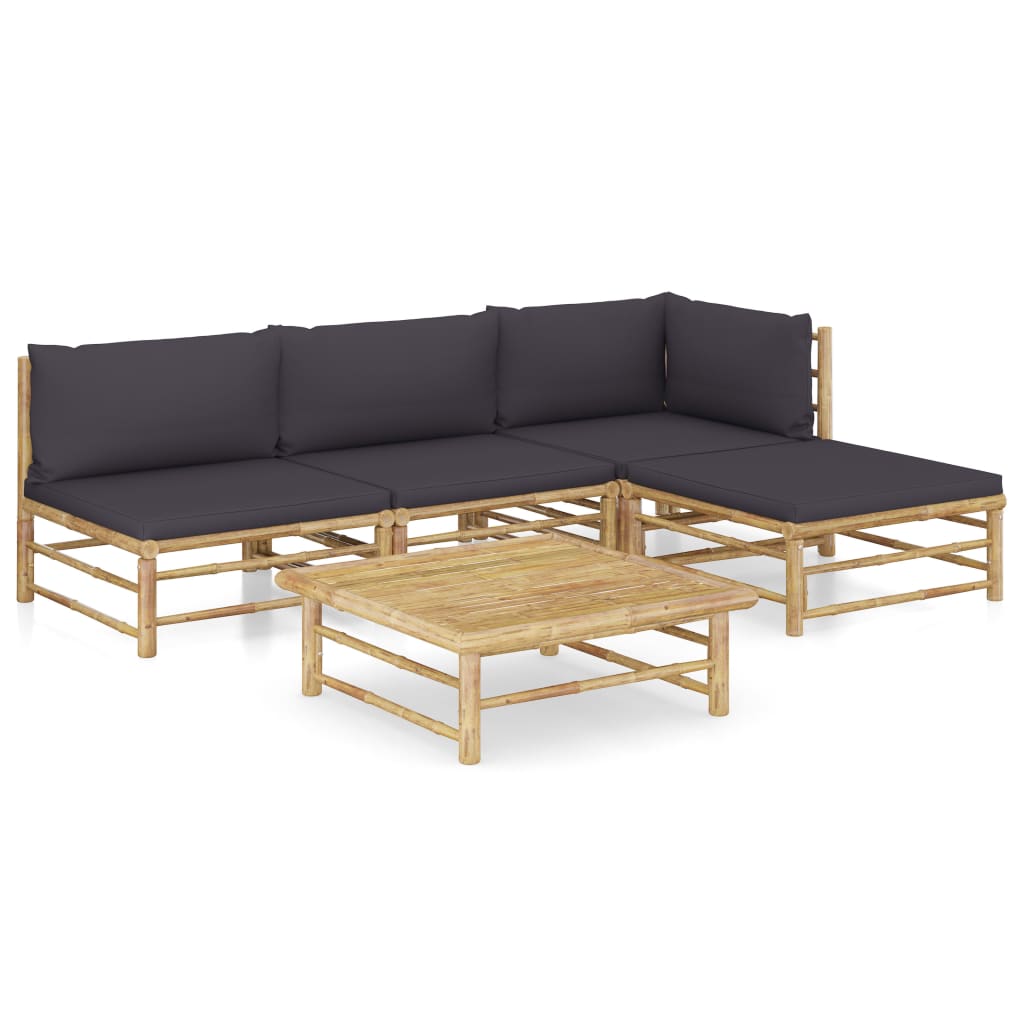5-Delige Loungeset Met Witte Kussens Bamboe
