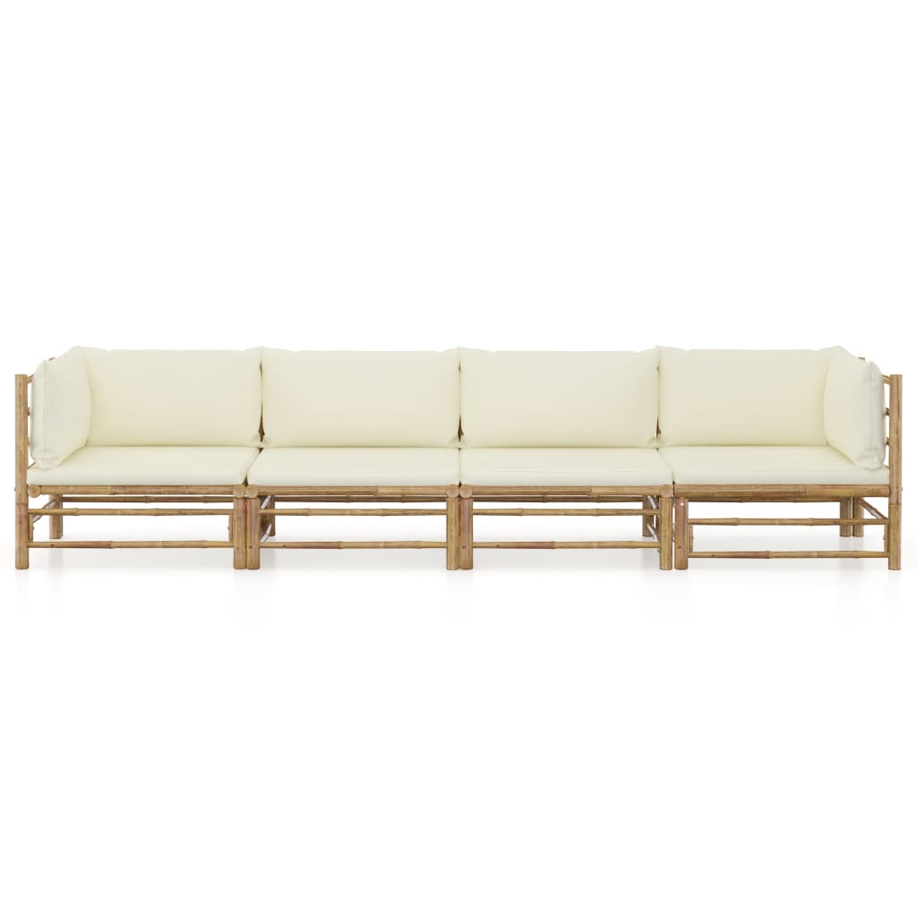 4-Delige Loungeset Met Witte Kussens Bamboe