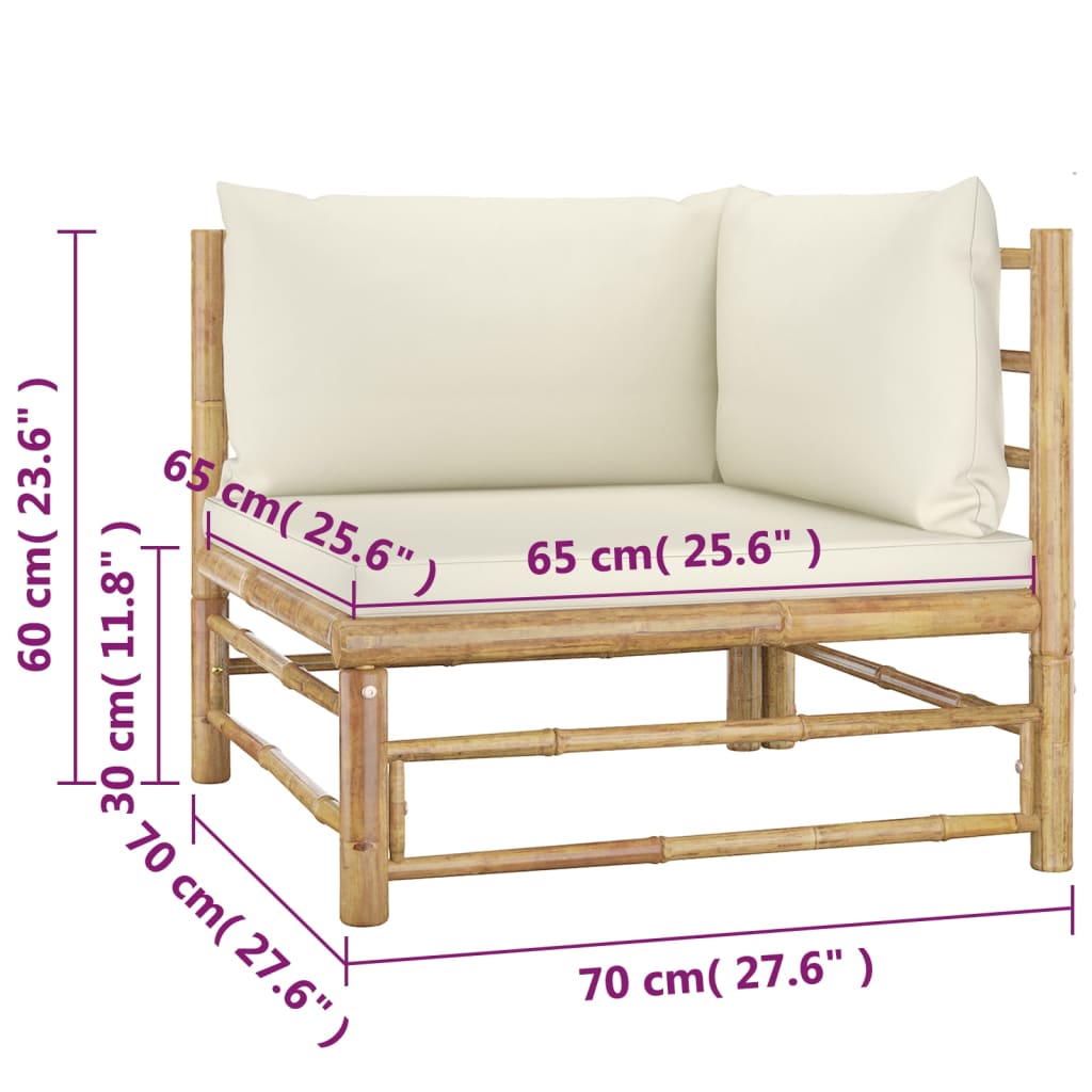 4-Delige Loungeset Met Witte Kussens Bamboe