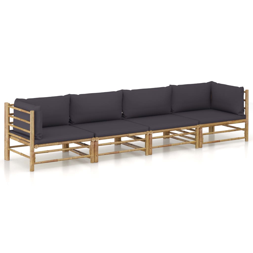4-Delige Loungeset Met Witte Kussens Bamboe