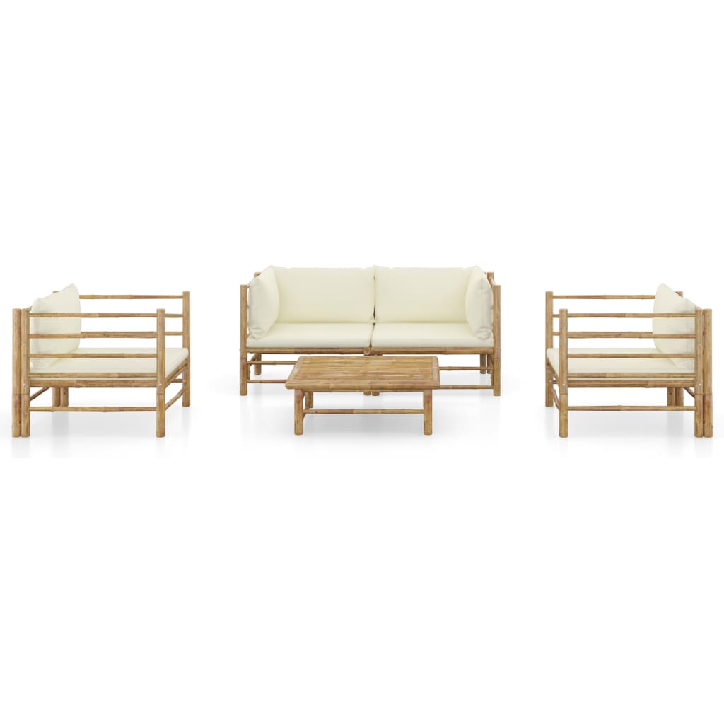 5-Delige Loungeset Met Witte Kussens Bamboe