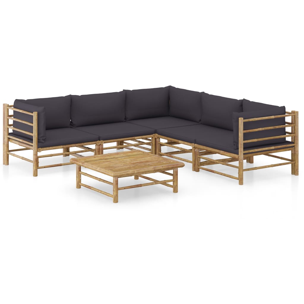 6-Delige Loungeset Met Witte Kussens Bamboe
