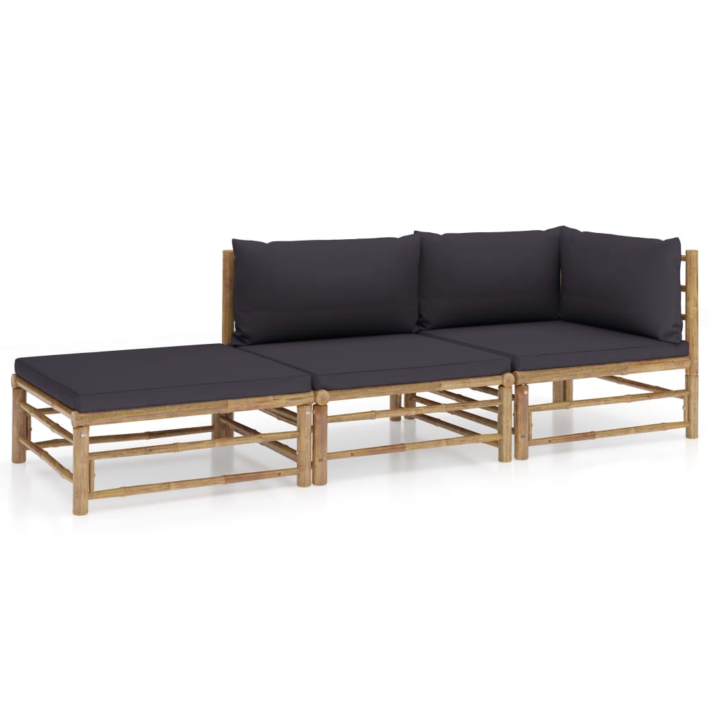 3-Delige Loungeset Met Witte Kussens Bamboe