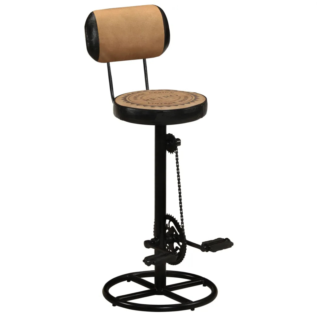 Set van 2 Industriële Barstoelen met Rugleuning – Canvas en Geitenleer – Vintage Design