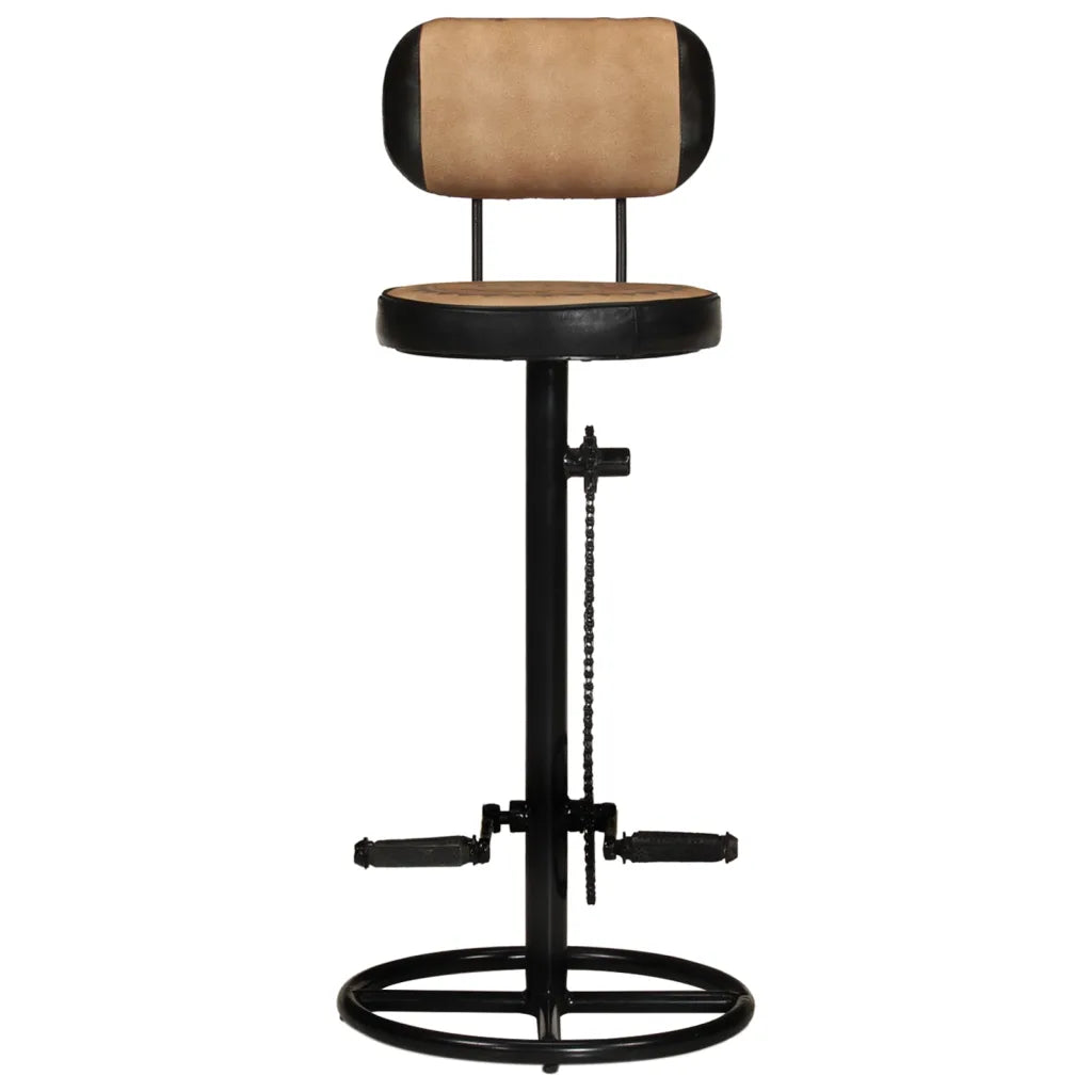 Set van 2 Industriële Barstoelen met Rugleuning – Canvas en Geitenleer – Vintage Design