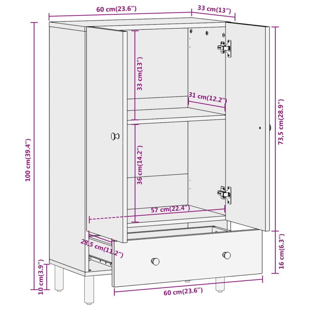 Hoge Kast 60X33X100 Cm
