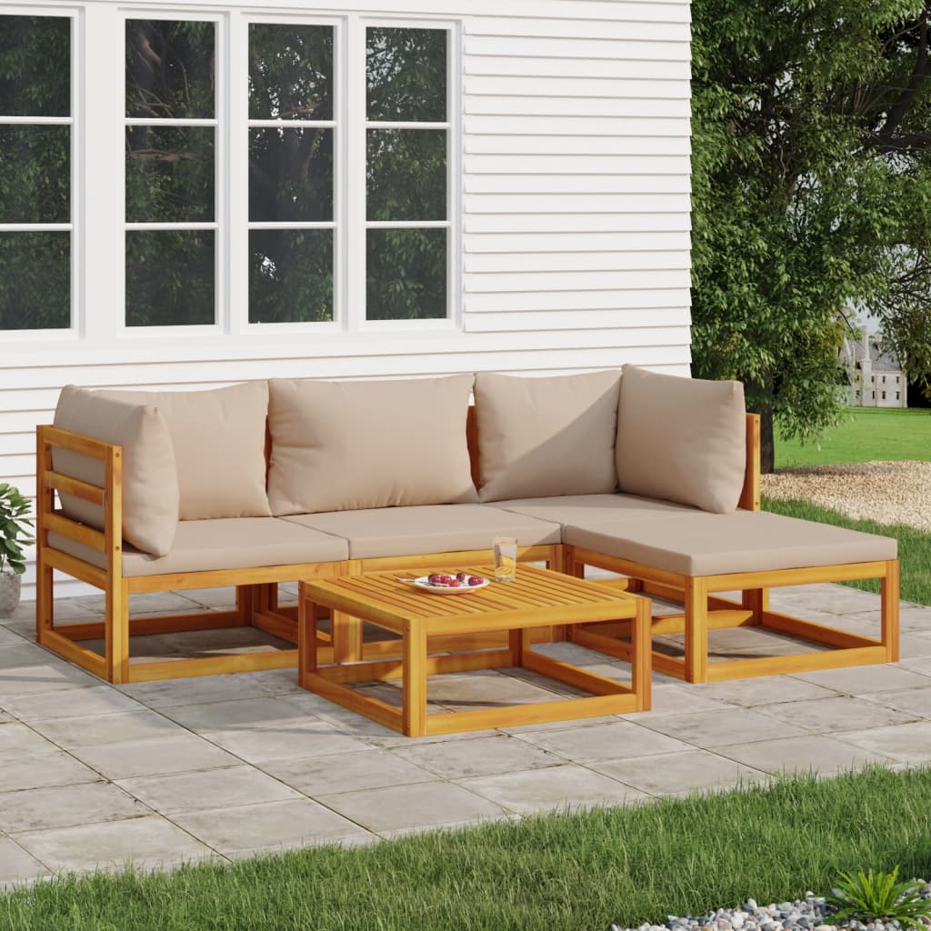 5-Delige Loungeset Met E Kussens Massief Hout