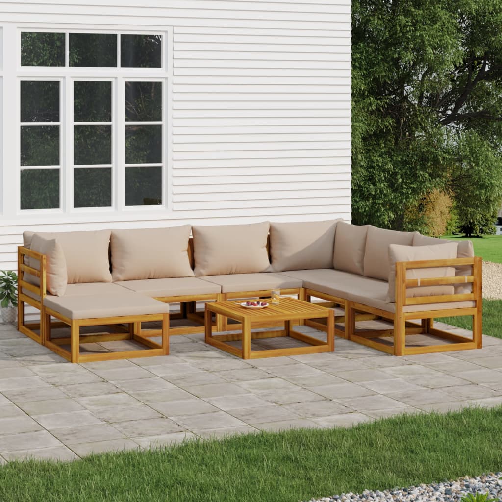 8-Delige Loungeset Met E Kussens Massief Hout