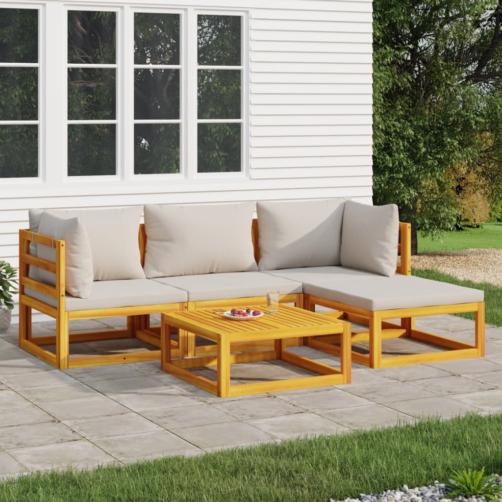 5-Delige Loungeset Met E Kussens Massief Hout