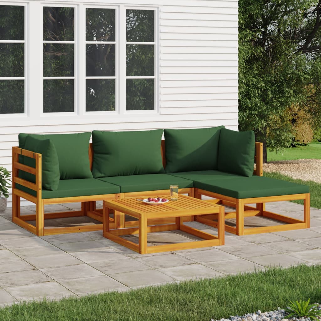 5-Delige Loungeset Met E Kussens Massief Hout