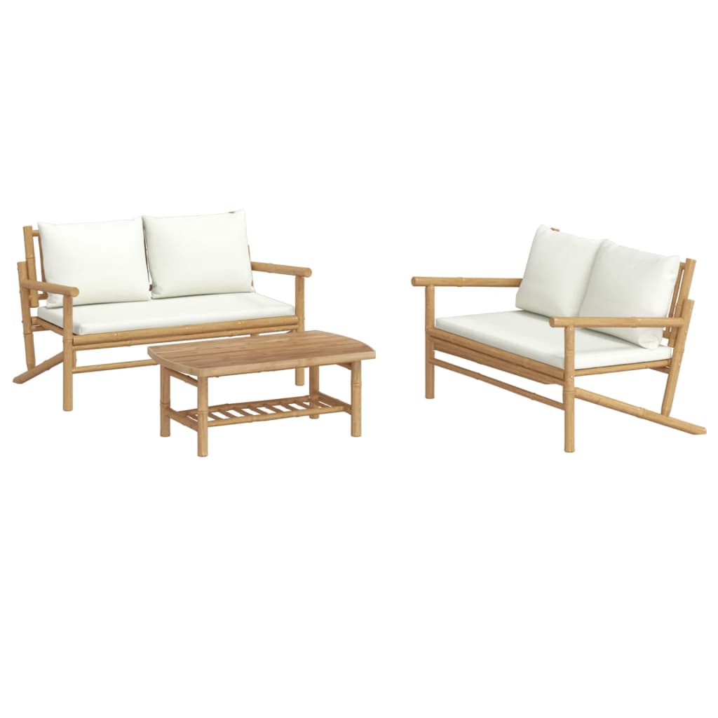 3-Delige Loungeset Met Kussens Bamboe
