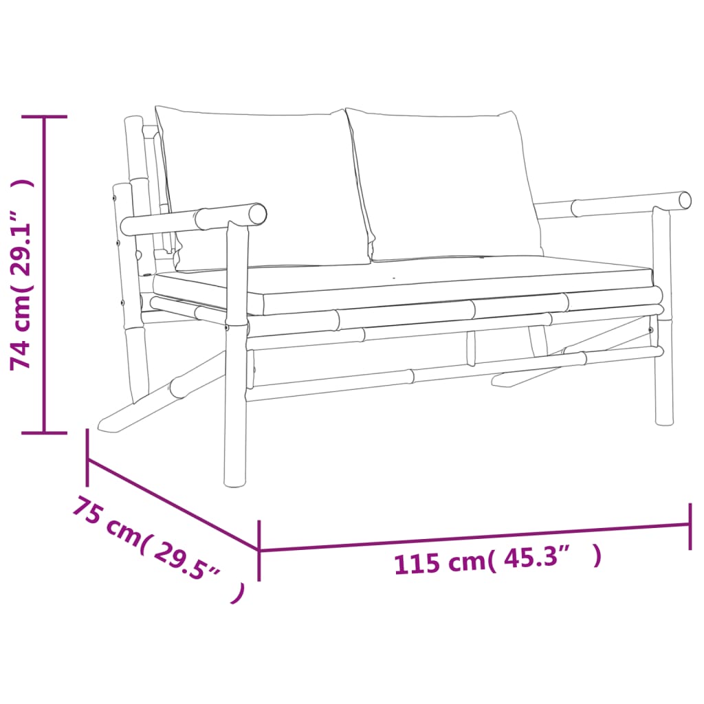 3-Delige Loungeset Met Kussens Bamboe