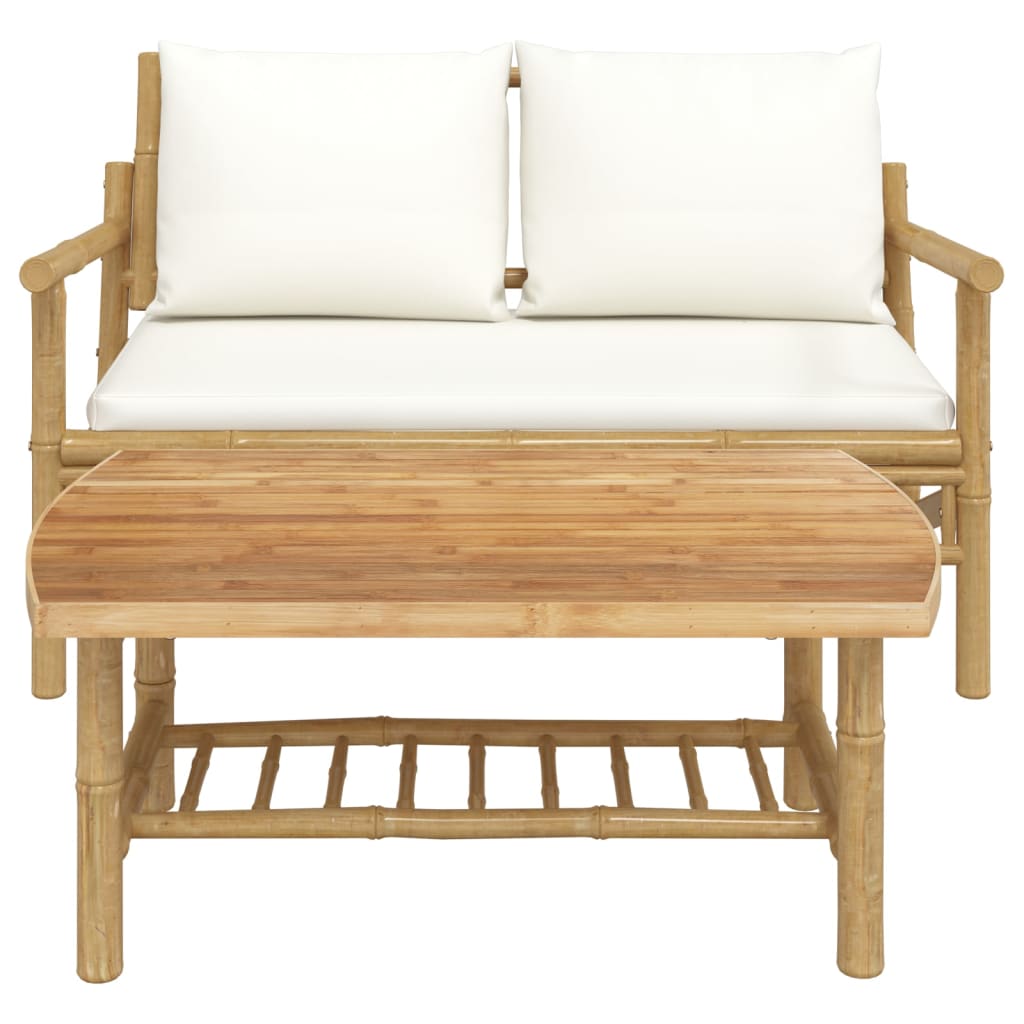 2-Delige Loungeset Met Kussens Bamboe Wit