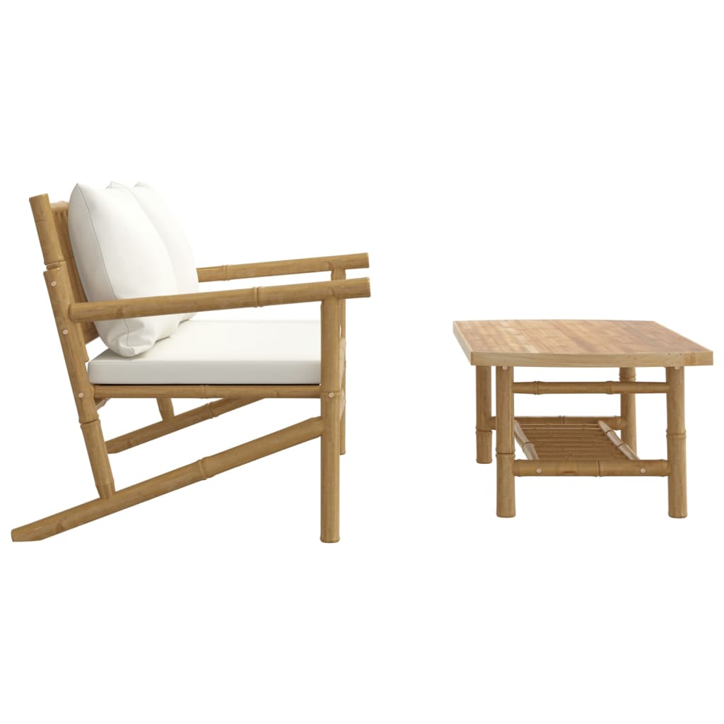 2-Delige Loungeset Met Kussens Bamboe Wit