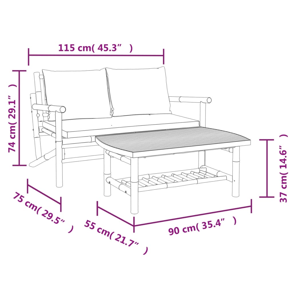 2-Delige Loungeset Met Kussens Bamboe Wit