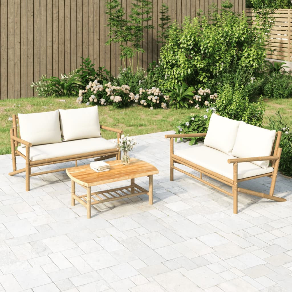 2-Delige Loungeset Met Kussens Bamboe Wit