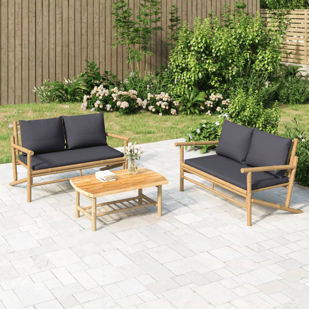 2-Delige Loungeset Met Kussens Bamboe Wit