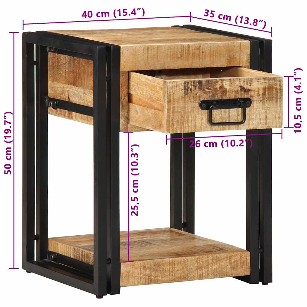 Nachtkastje Massief Ruw Hout Mango
