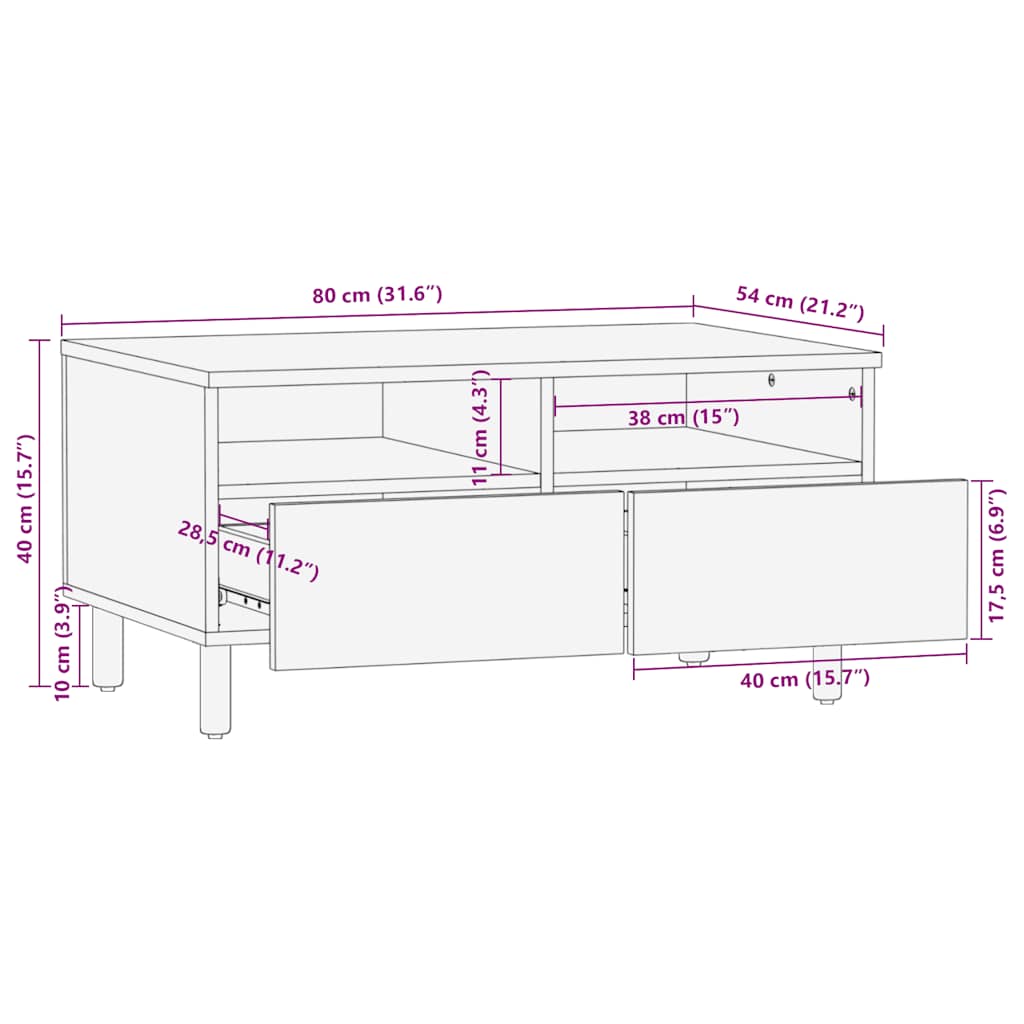 Salontafel 80X54X40 Cm Massief