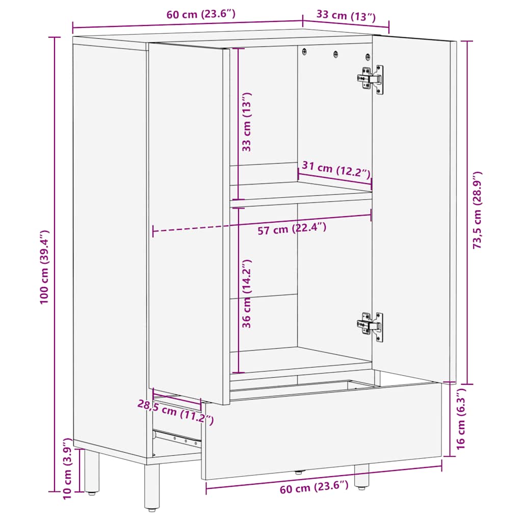Hoge Kast 60X33X100 Cm Massief Mango