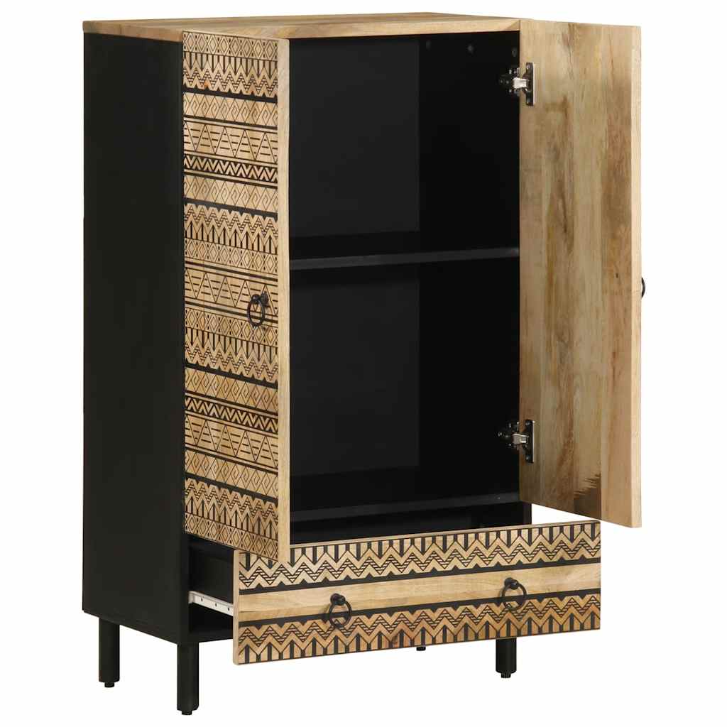 Hoge Kast 60X33,5X110 Cm Massief Ruw Mangohout Zwart
