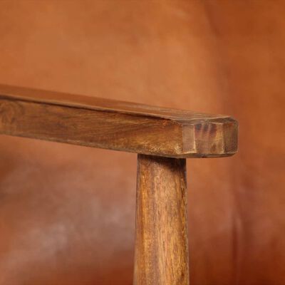 Fauteuil Massief Acaciahout En Echt Leren Kussens - Bruin