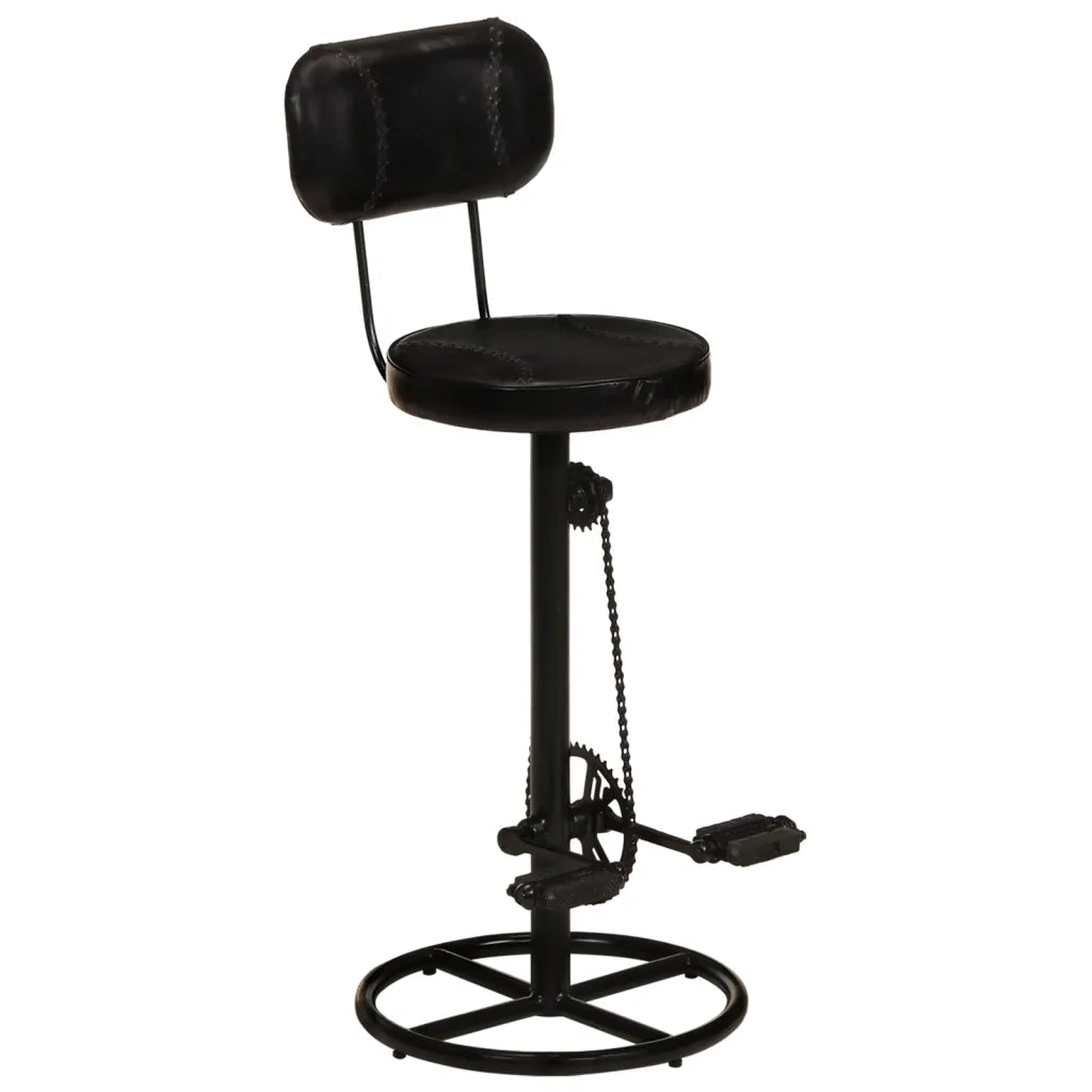 Set van 2 Industriële Barstoelen met Rugleuning – Zwart Geitenleer – Vintage Design