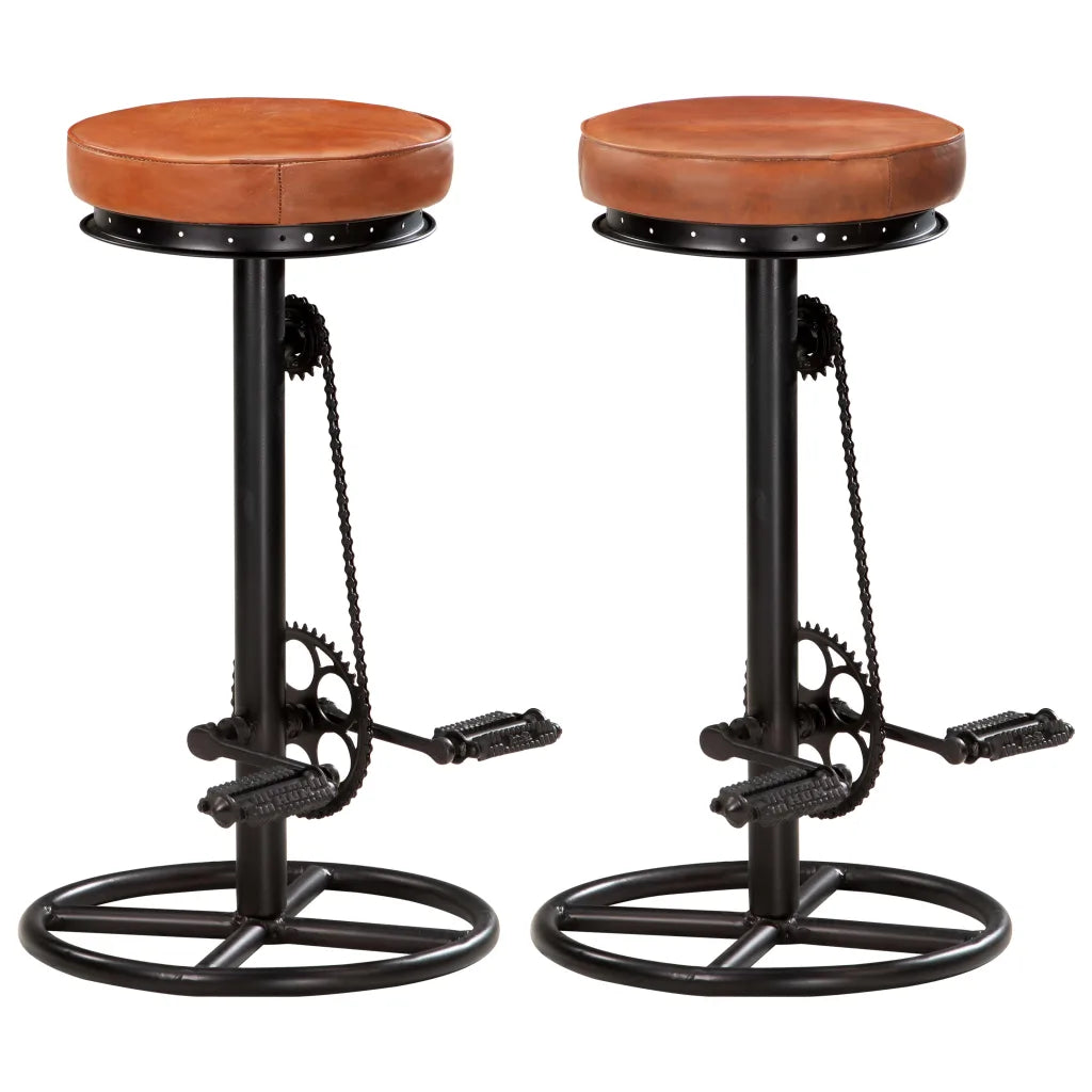 Set van 2 Industriële Barkrukken – Bruin Geitenleer – Authentiek Vintage Design