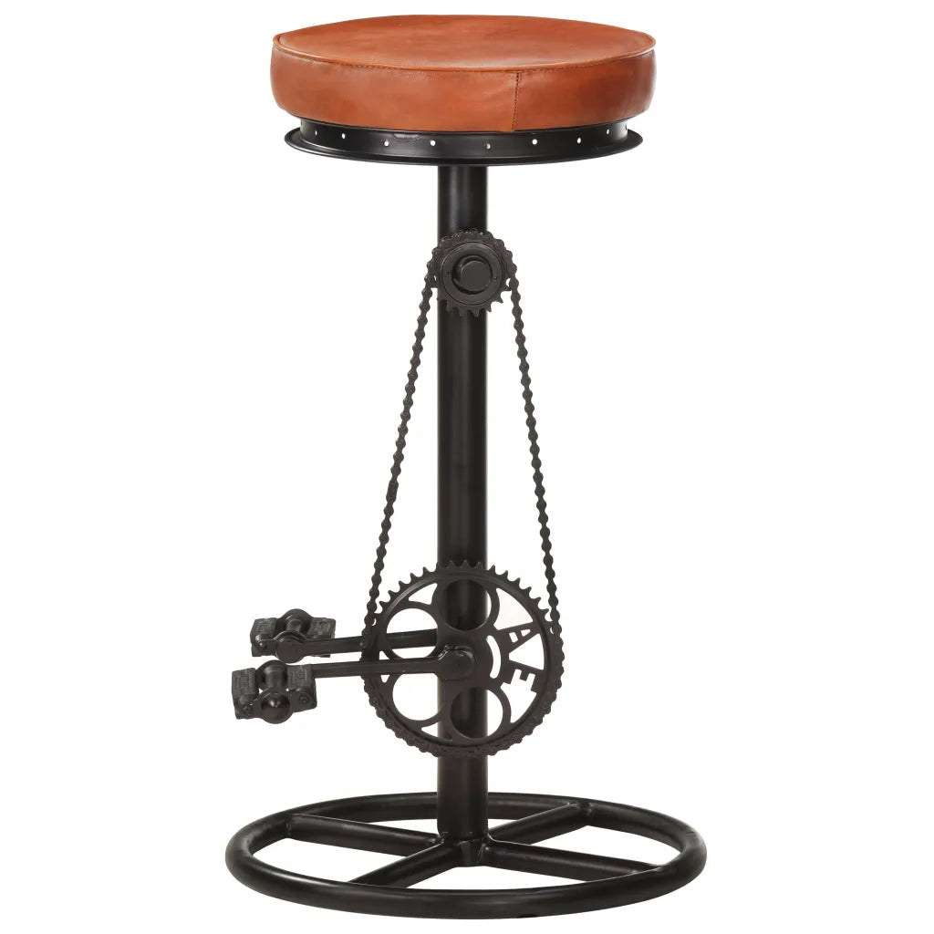 Set van 2 Industriële Barkrukken – Bruin Geitenleer – Authentiek Vintage Design