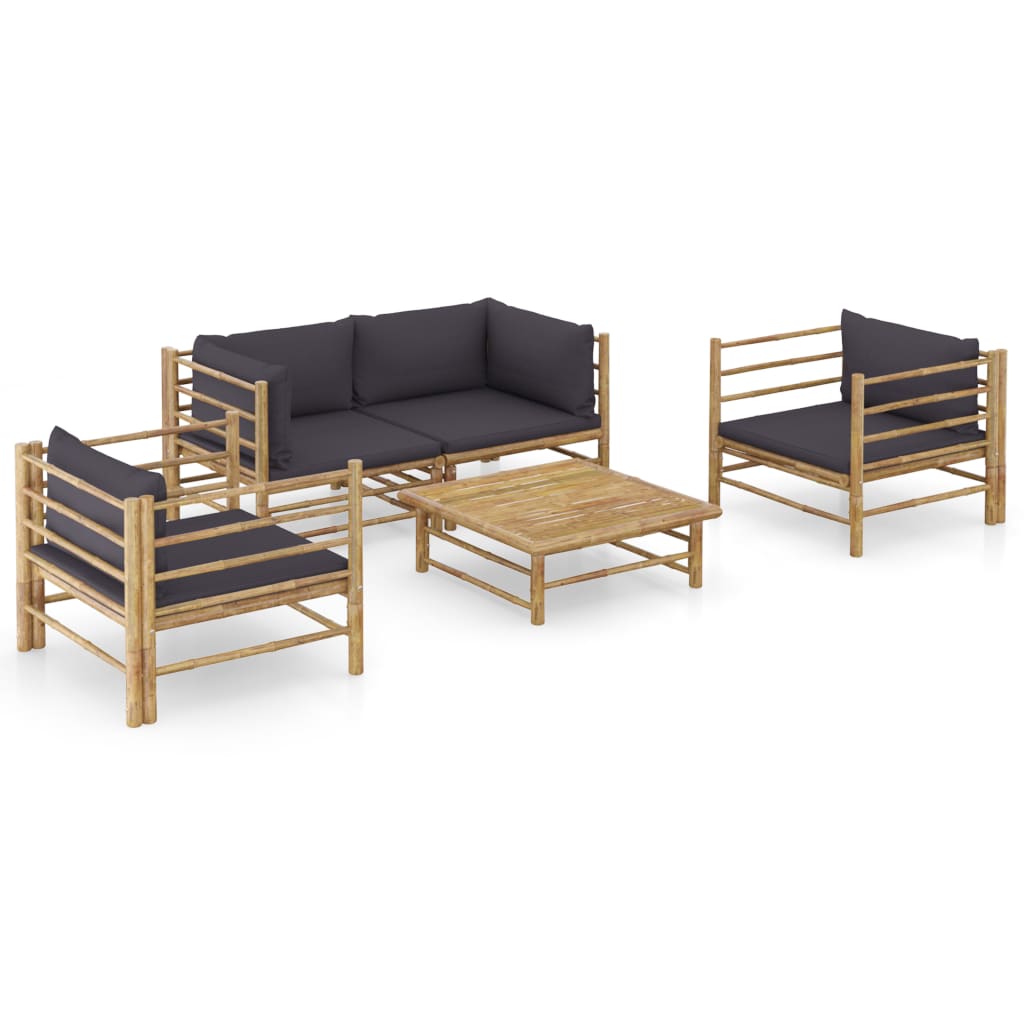 5-Delige Loungeset Met Witte Kussens Bamboe