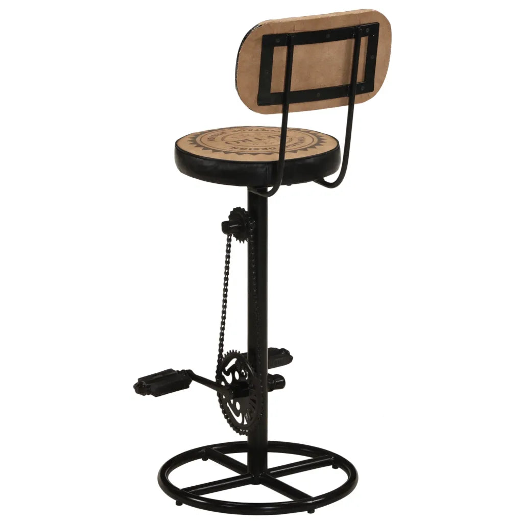Set van 2 Industriële Barstoelen met Rugleuning – Canvas en Geitenleer – Vintage Design