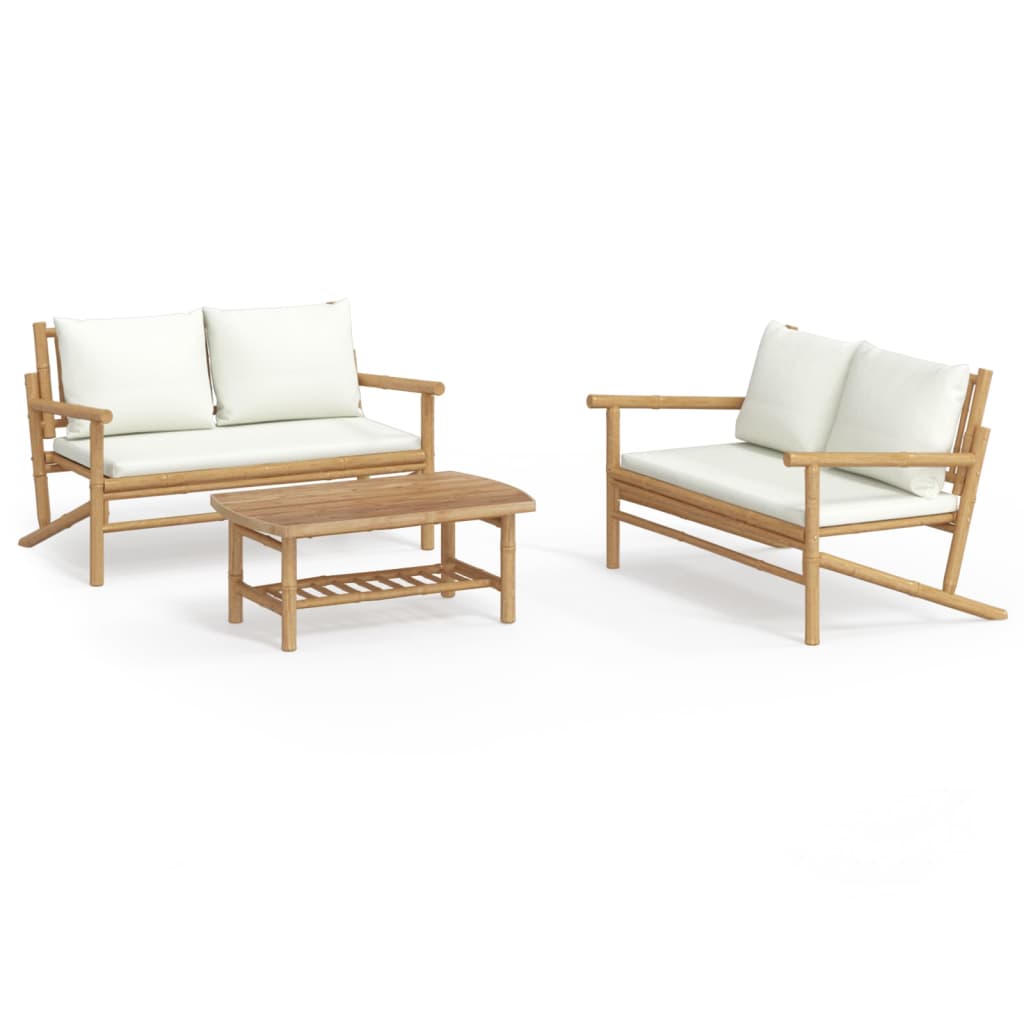 3-Delige Loungeset Met Kussens Bamboe