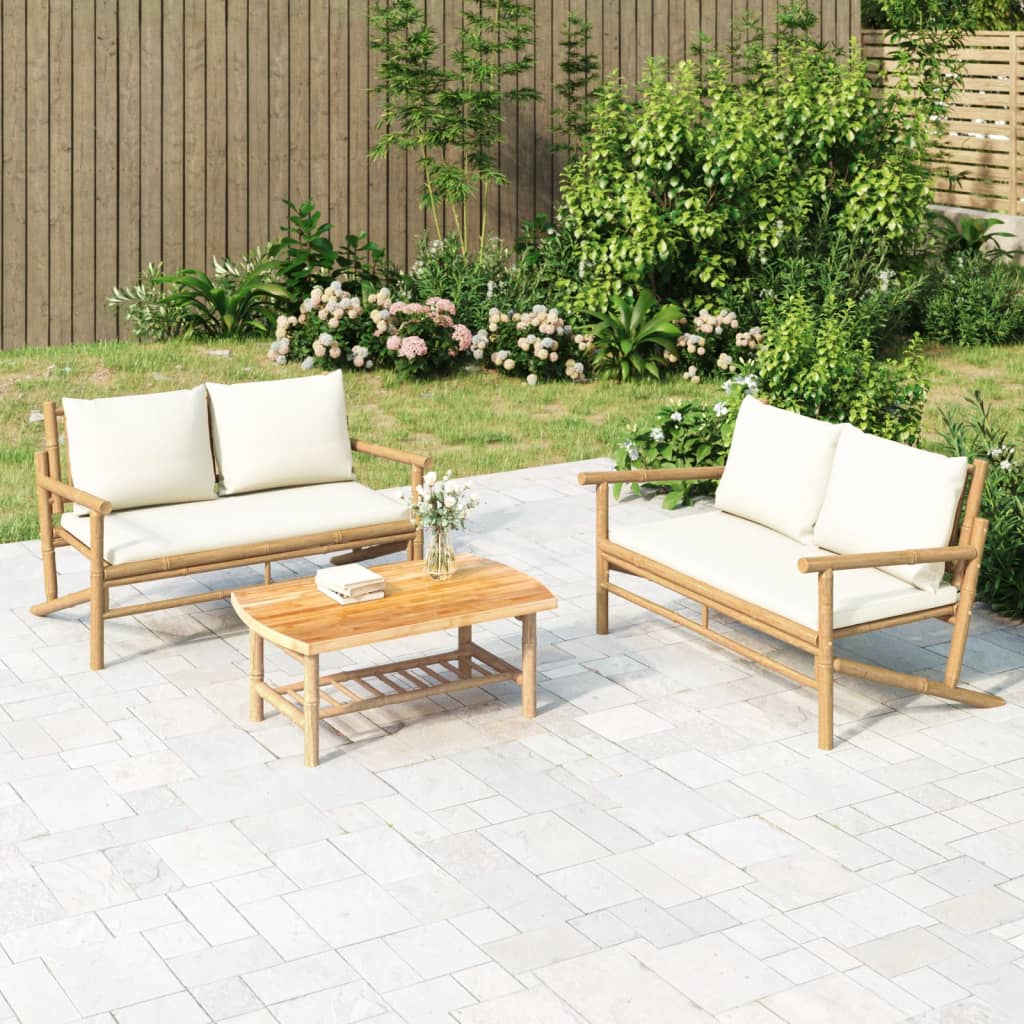 3-Delige Loungeset Met Kussens Bamboe