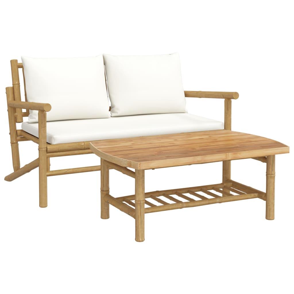 2-Delige Loungeset Met Kussens Bamboe Wit