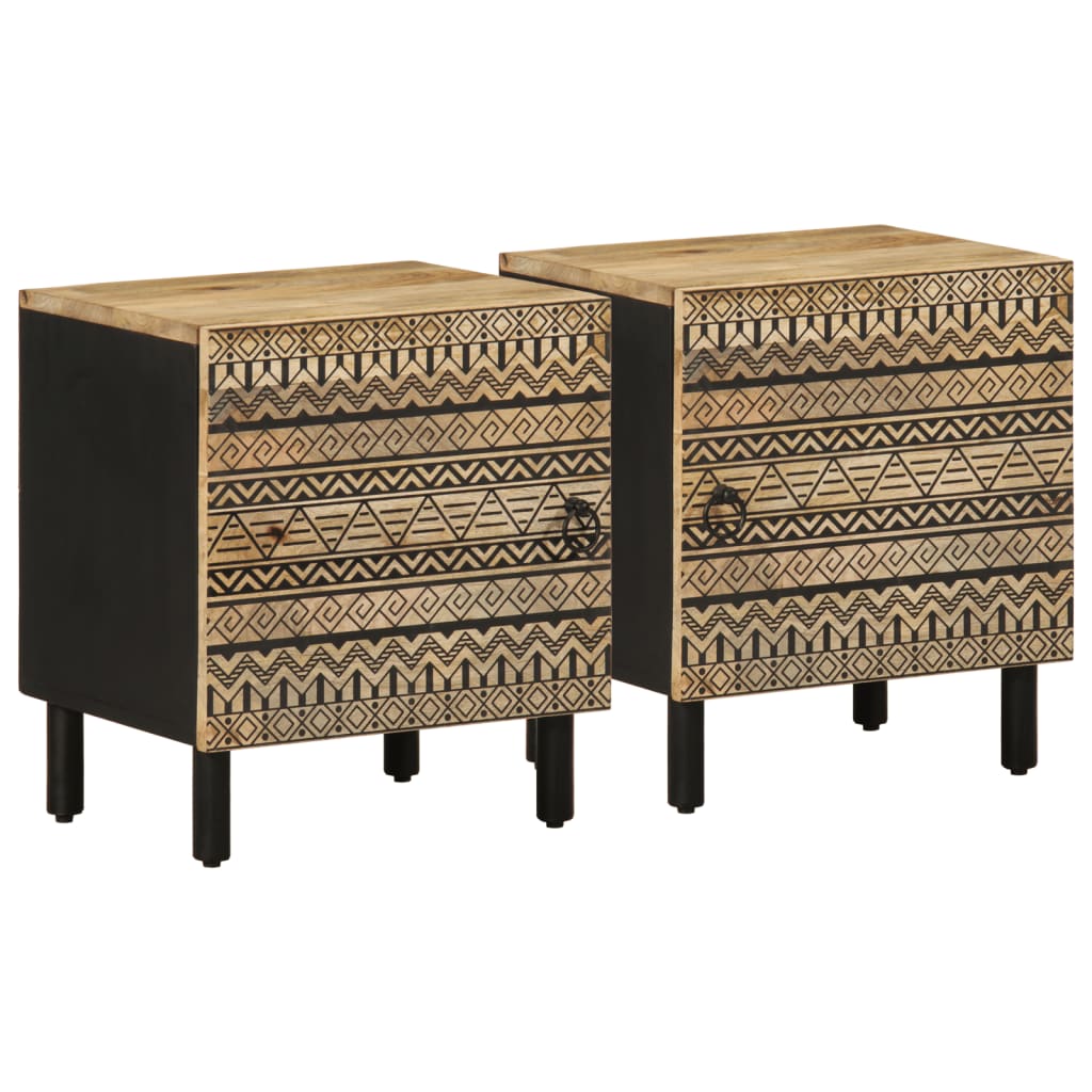 Nachtkastje 40X33,5X46 Cm Massief Ruw Mangohout Zwart