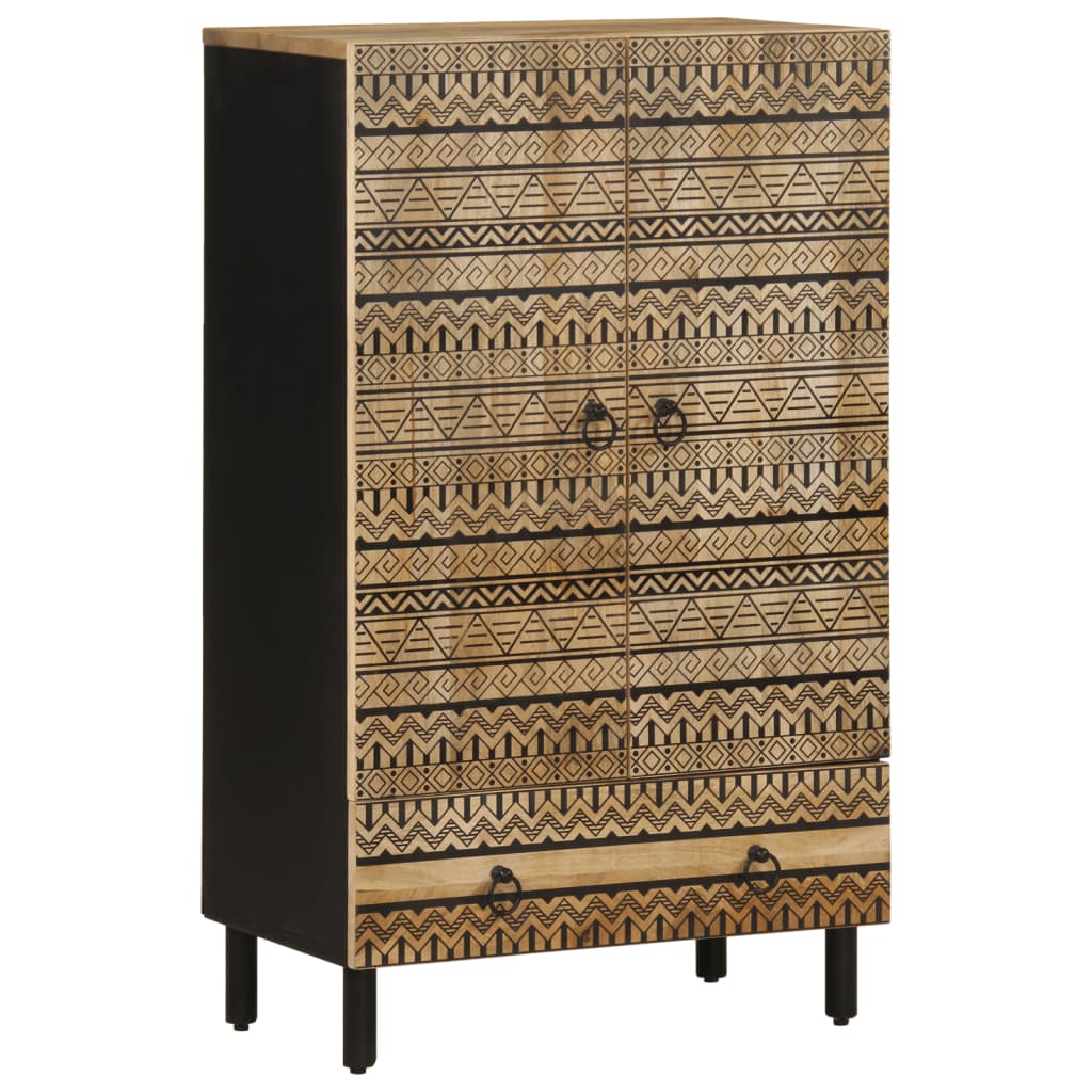 Hoge Kast 60X33,5X110 Cm Massief Ruw Mangohout Zwart