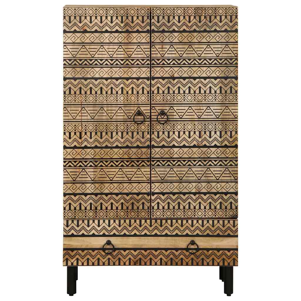 Hoge Kast 60X33,5X110 Cm Massief Ruw Mangohout Zwart