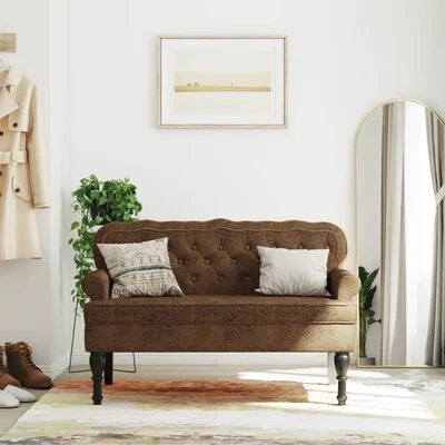 Zitbank met Rugleuning – Kunstsuède Bruin & Klassiek Design