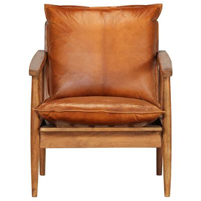 Fauteuil Massief Acaciahout En Echt Leren Kussens - Bruin