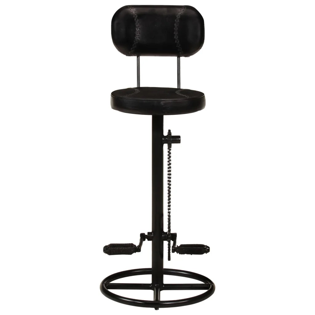 Set van 2 Industriële Barstoelen met Rugleuning – Zwart Geitenleer – Vintage Design